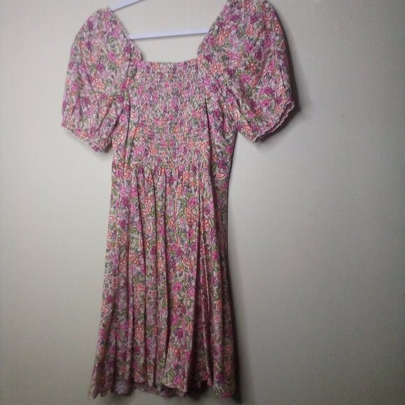 Old Navy Dress S Petite Peasant Short Sleeve Floral Colorful - Picture 4 of 14